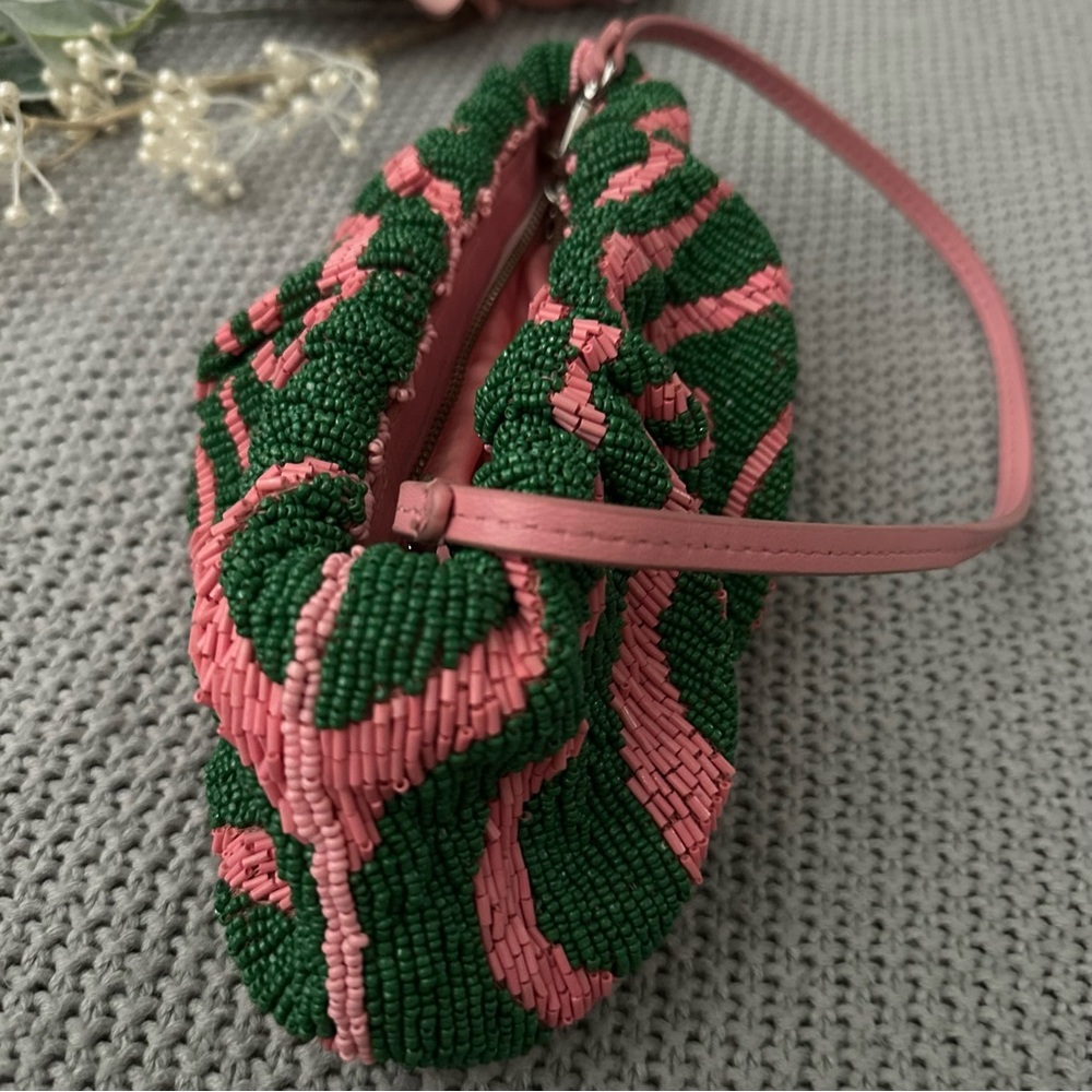 STAUD Beaded Bean Emerald Quartz Acid Swirl Clutch Mini Bag - Picture 13 of 17